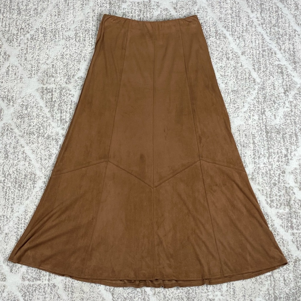 21. CABI Maxi Cognac Suede Skirt w/Trumpet bottom
